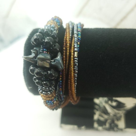 Unbranded Jewelry - Womens Black Tan Fashion Jewelry Adjustable Anniversary Beaded Wrap Bracelet